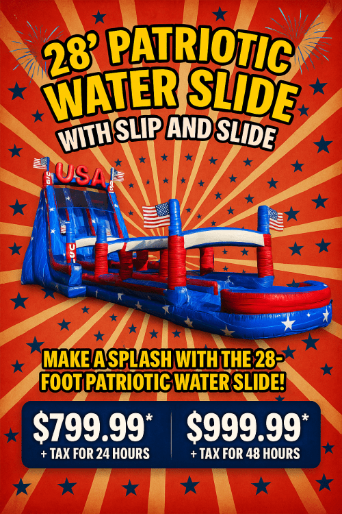 28' Patriotic water slide and slip & slide with pool